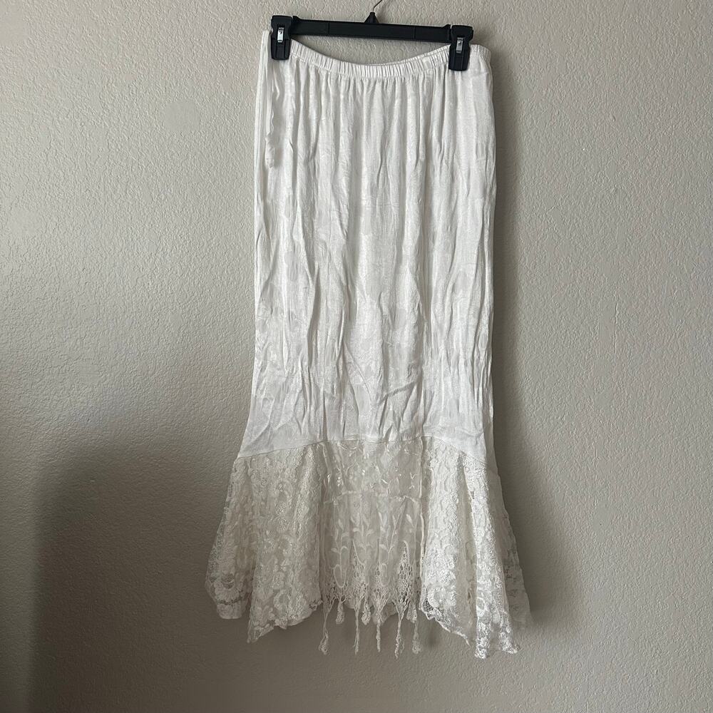 Vintage Lace Tiered Maxi Skirt White Size 12 Made in USA